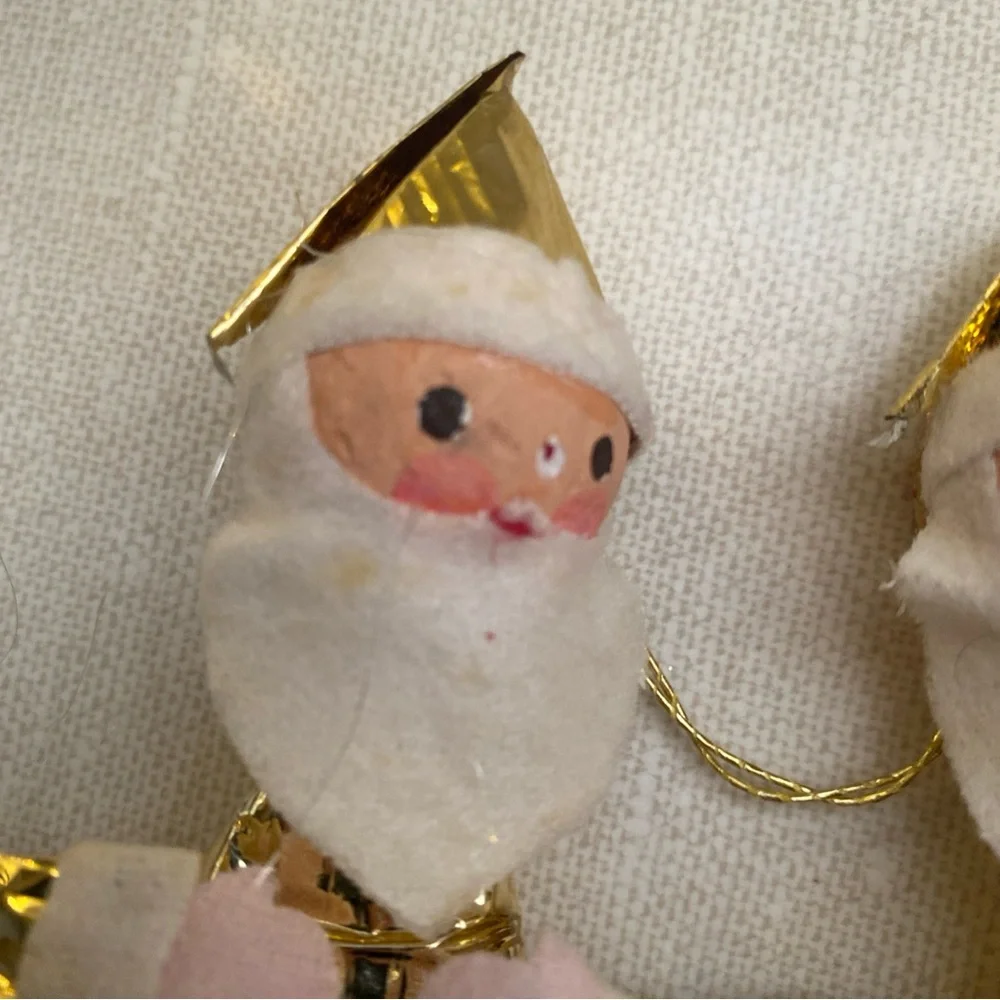 Vintage Japan 69’ Foil Santa Claus‎ Christmas Ornaments Set Of 2